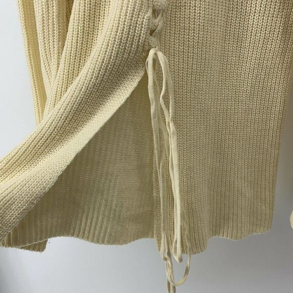 Cream Lace Up Back Sweater Split Back Tunic Medium - Picture 4 of 6